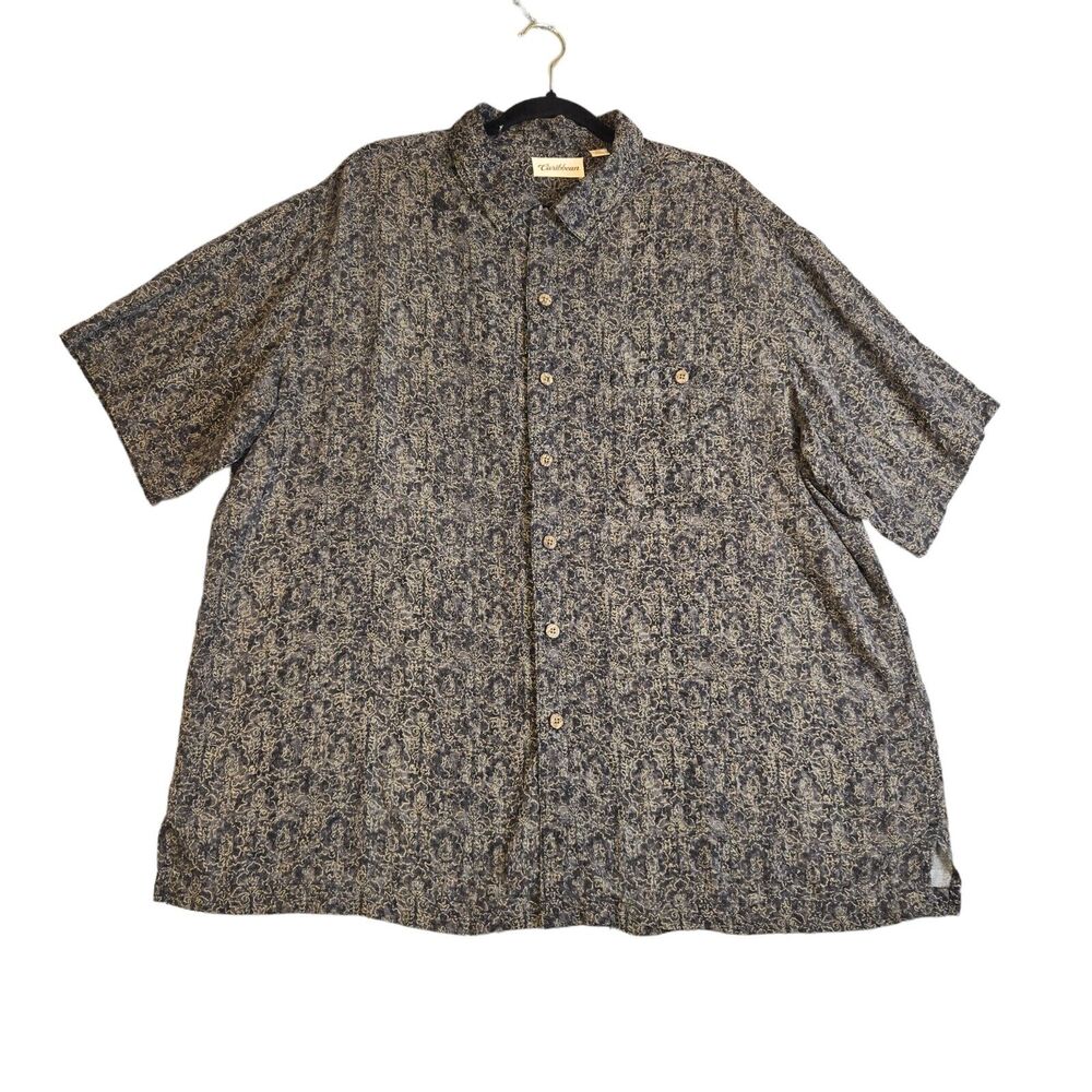 Caribbean Hawaiian Shirt Mens XL Camp Abstract Floral‎ Brown Short Sleeve